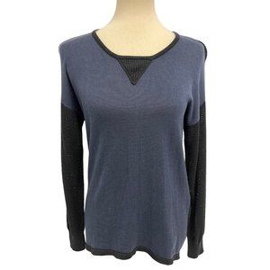 Mel & Lisa Women's Long Sleeve Black & Blue Pullover Sweater Silk Blouse Size M